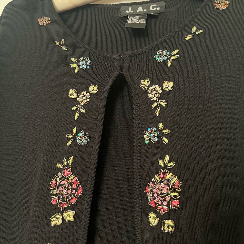 Embellished Black Cardigan with Floral Beading